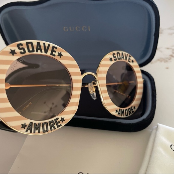 Gucci Women's Soave Amore Striped Round Acetate Sunglasses - Brand New with case - Picture 4 of 16